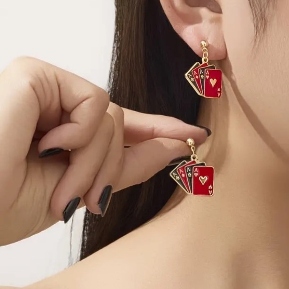 NEW Playing Cards dangle Earrings Poker Aces ❤️♠️♦️♣️ - Boutique - Picture 2 of 4
